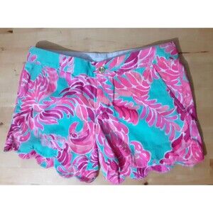 Lilly Pulitzer The Buttercup Shorts Women's Size 00 teal pink love birds
